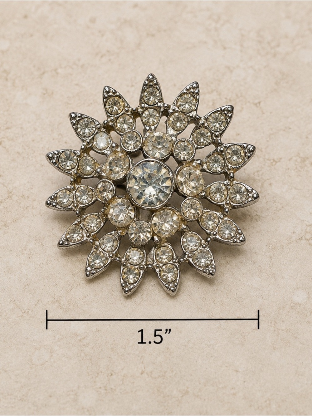 Vintage Crystal Sunburst Brooch - Clear Rhinestone Pin